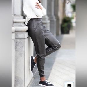SPANX Black Faux Leather Jogger Pants